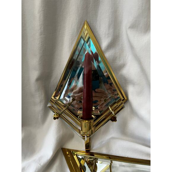 PartyLite brass mirrored beveled glass Infinity wall sconce candle holders set 2 - Picture 4 of 15